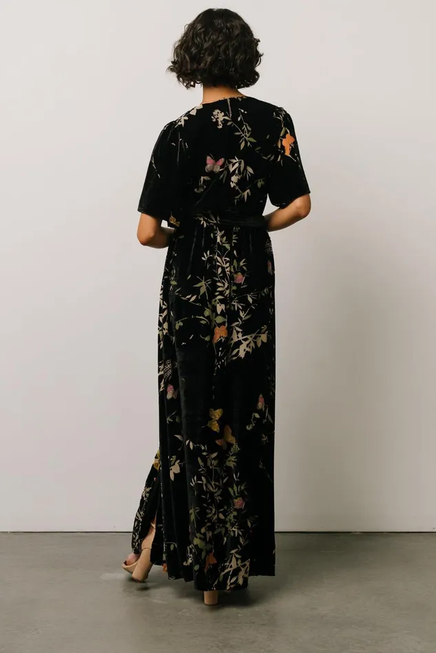 Baltic Born Wedding Guest Women Uma Velvet Maxi Dress Black Butterfly Print Baltic Born Wedding Guest Women Uma Velvet Maxi Dress Black Butterfly Print