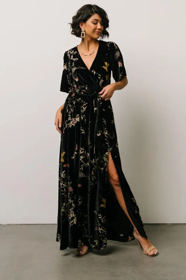 Baltic Born Wedding Guest Women Uma Velvet Maxi Dress Black Butterfly Print Baltic Born Wedding Guest Women Uma Velvet Maxi Dress Black Butterfly Print