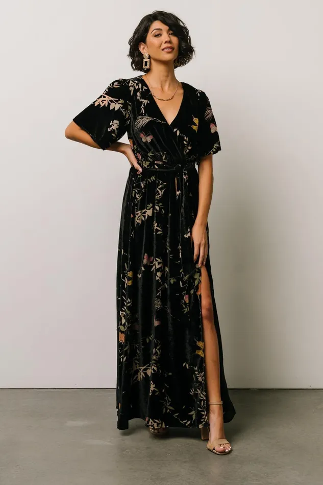 Baltic Born Wedding Guest Women Uma Velvet Maxi Dress Black Butterfly Print Baltic Born Wedding Guest Women Uma Velvet Maxi Dress Black Butterfly Print