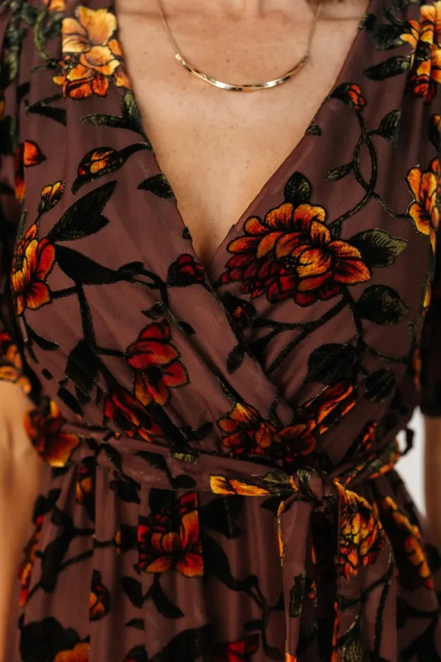 Baltic Born Wedding Guest Women Uma Velvet Maxi Dress Clove Amber Floral