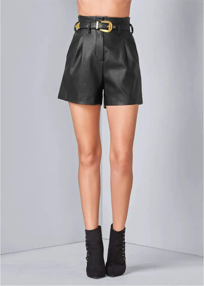 Belted FauxLeather Shorts Black Women VENUS Shorts
