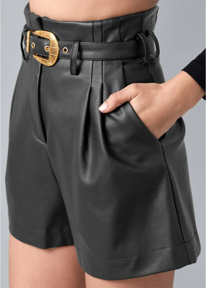 Belted FauxLeather Shorts Black Women VENUS Shorts