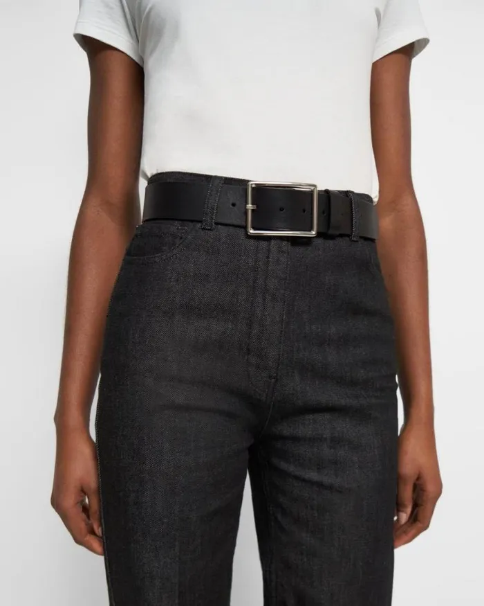 Belts Women Theory Center Bar Belt In Leather Black