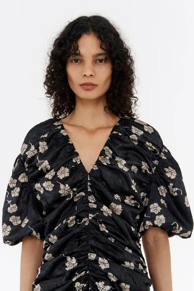 Black Carnation Ruched Midi Dress Carnation Women Bimba Y Lola Dresses And Jumpsuits