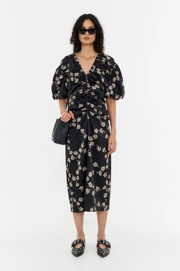 Black Carnation Ruched Midi Dress Carnation Women Bimba Y Lola Dresses And Jumpsuits