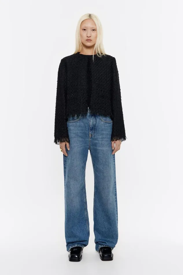 Black Cropped Frayed Jacket Black Women Bimba Y Lola Jackets And Blazers
