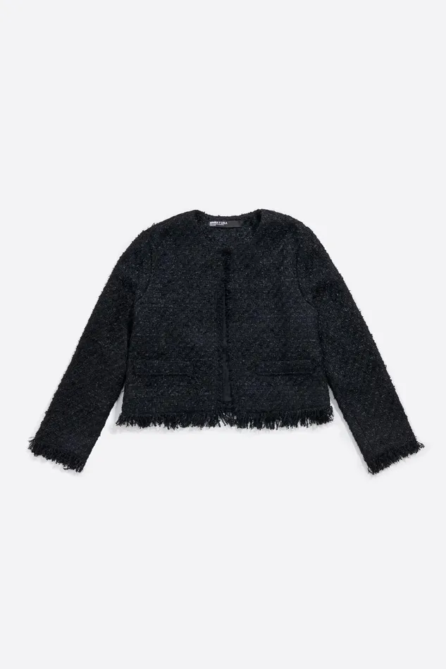 Black Cropped Frayed Jacket Black Women Bimba Y Lola Jackets And Blazers Black Cropped Frayed Jacket Black Women Bimba Y Lola Jackets And Blazers