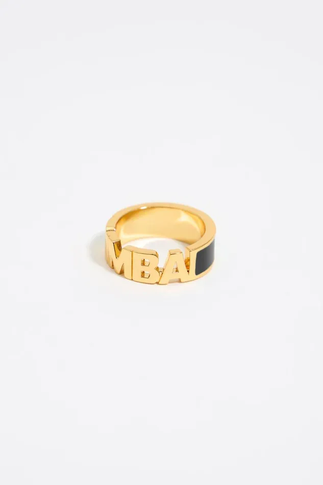 Black Enamel Logo Ring Black Women Bimba Y Lola Rings