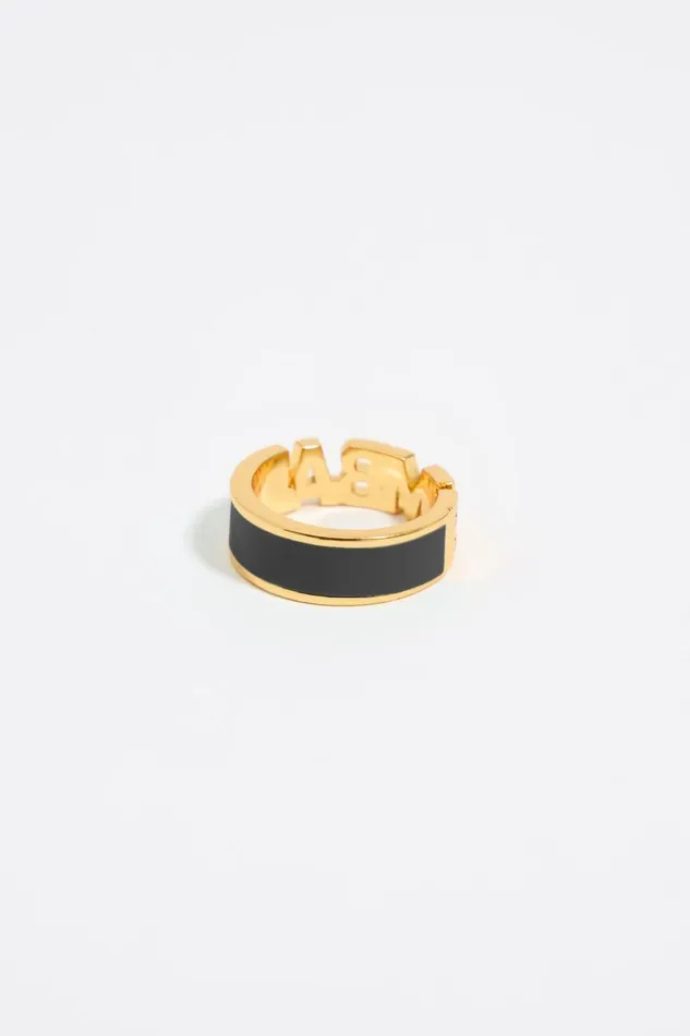 Black Enamel Logo Ring Black Women Bimba Y Lola Rings Black Enamel Logo Ring Black Women Bimba Y Lola Rings