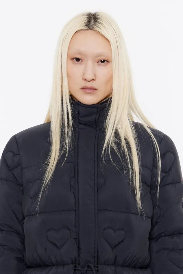 Black Heart Stitching Down Jacket Black Women Bimba Y Lola Puffer Jackets Black Heart Stitching Down Jacket Black Women Bimba Y Lola Puffer Jackets