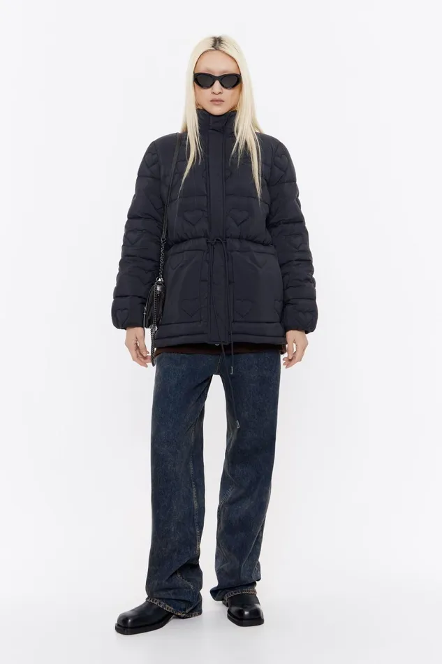 Black Heart Stitching Down Jacket Black Women Bimba Y Lola Puffer Jackets Black Heart Stitching Down Jacket Black Women Bimba Y Lola Puffer Jackets