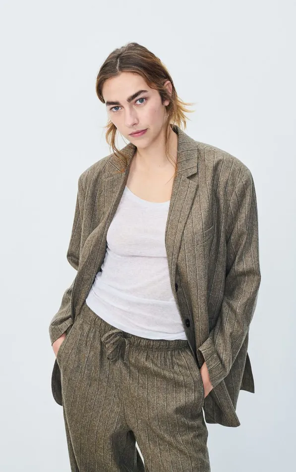 Blazer Dirow Taupe Stripes Women American Vintage Jackets and Blazers