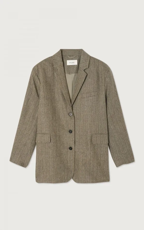 Blazer Dirow Taupe Stripes Women American Vintage Jackets and Blazers Blazer Dirow Taupe Stripes Women American Vintage Jackets and Blazers