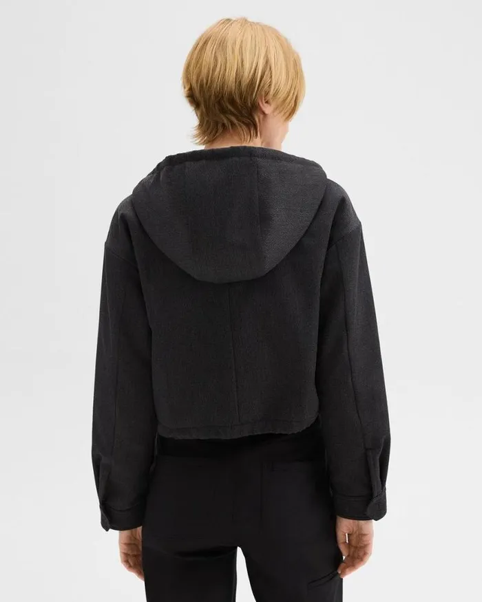 Blazers Jackets Women Theory Cropped ZipUp Hoodie In WoolBlend Twill Charcoal