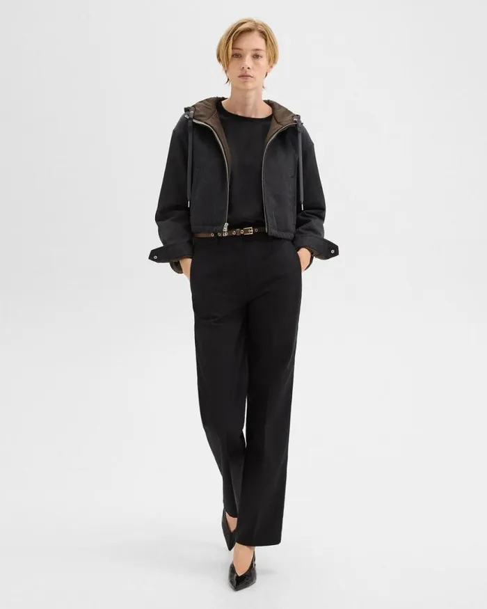 Blazers Jackets Women Theory Cropped ZipUp Hoodie In WoolBlend Twill Charcoal