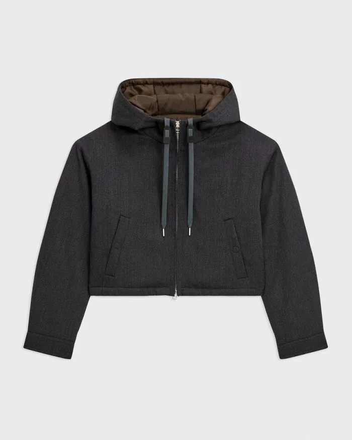 Blazers Jackets Women Theory Cropped ZipUp Hoodie In WoolBlend Twill Charcoal