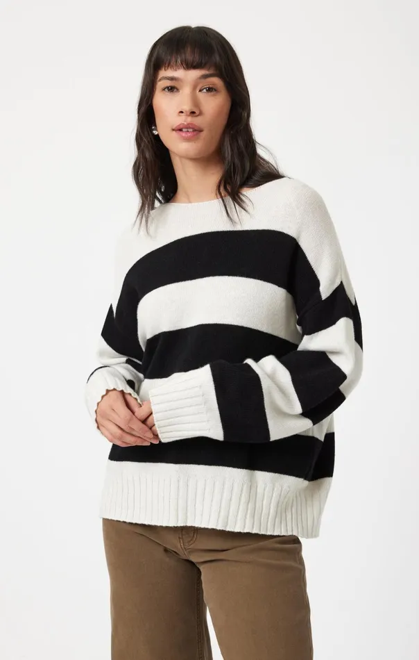 Boat Neck Sweater In Black Stripe Women Mavi Jeans Sweaters