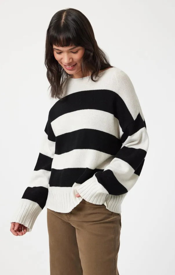 Boat Neck Sweater In Black Stripe Women Mavi Jeans Sweaters Boat Neck Sweater In Black Stripe Women Mavi Jeans Sweaters