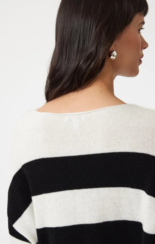 Boat Neck Sweater In Black Stripe Women Mavi Jeans Sweaters Boat Neck Sweater In Black Stripe Women Mavi Jeans Sweaters