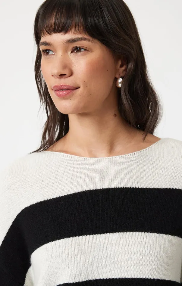 Boat Neck Sweater In Black Stripe Women Mavi Jeans Sweaters Boat Neck Sweater In Black Stripe Women Mavi Jeans Sweaters