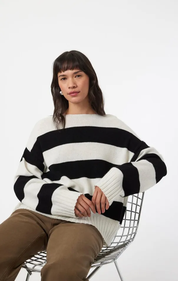 Boat Neck Sweater In Black Stripe Women Mavi Jeans Sweaters Boat Neck Sweater In Black Stripe Women Mavi Jeans Sweaters