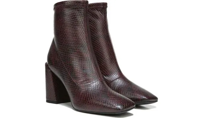 Booties Women Franco Sarto Franco Harmond Block Heel Bootie Bordeaux Faux Snake Leather