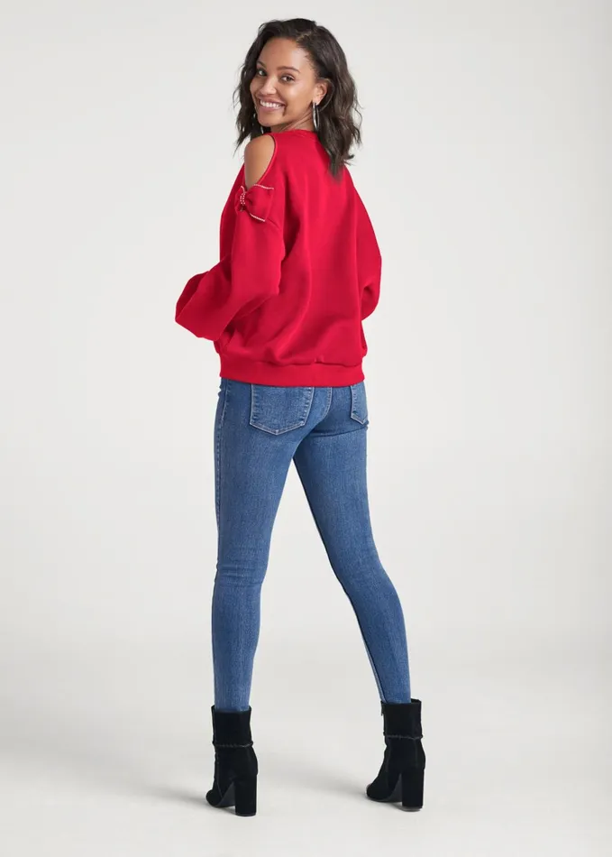 BOW TIE SLEEVE SWEATSHIRT Red Women VENUS Sweatshirts and Hoodies