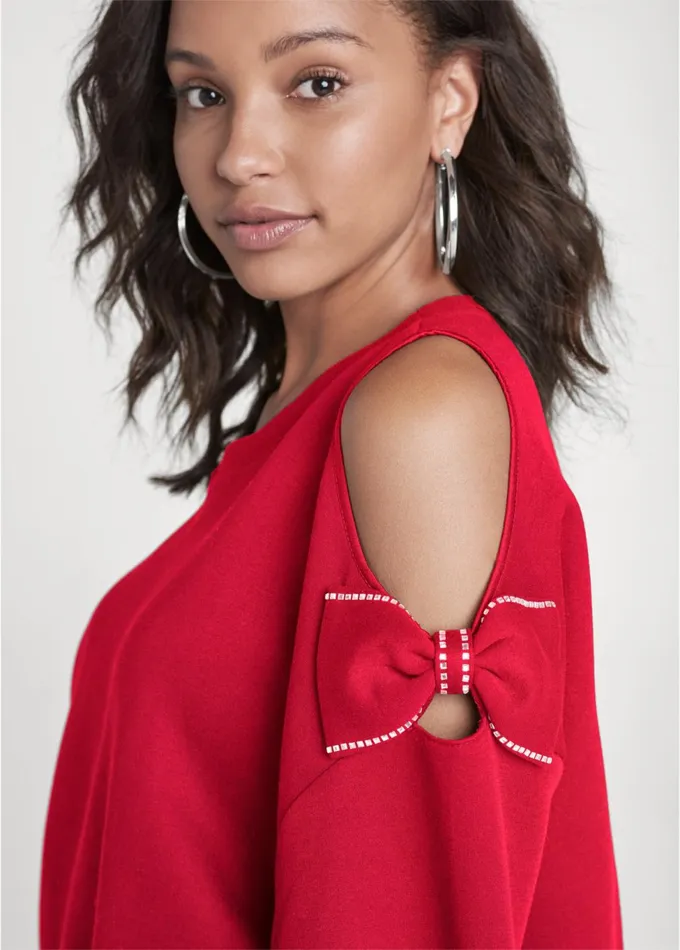 BOW TIE SLEEVE SWEATSHIRT Red Women VENUS Sweatshirts and Hoodies