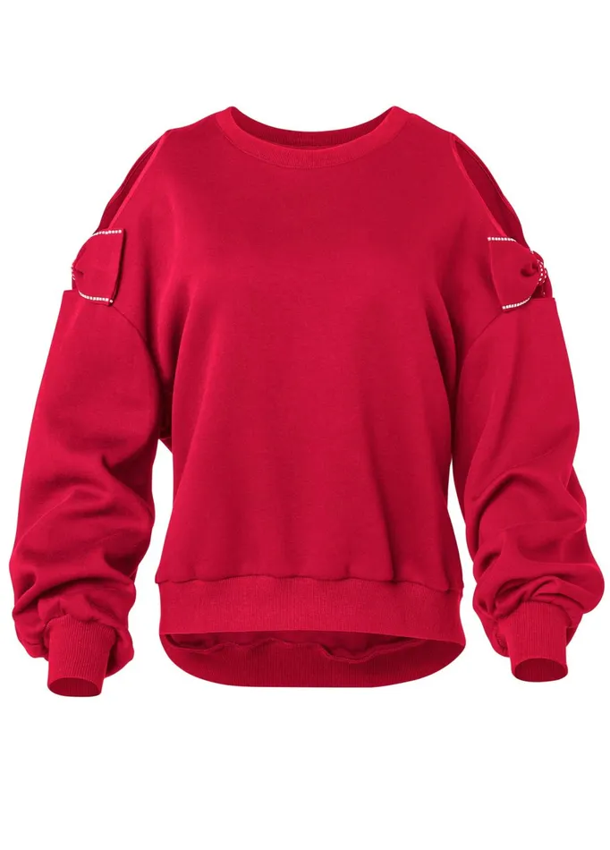 BOW TIE SLEEVE SWEATSHIRT Red Women VENUS Sweatshirts and Hoodies
