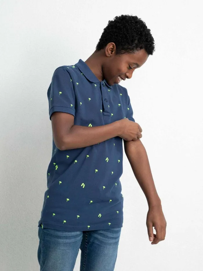Boys Poloshirts Petrol Industries Palm Tree Polo Shirt Petrol Blue