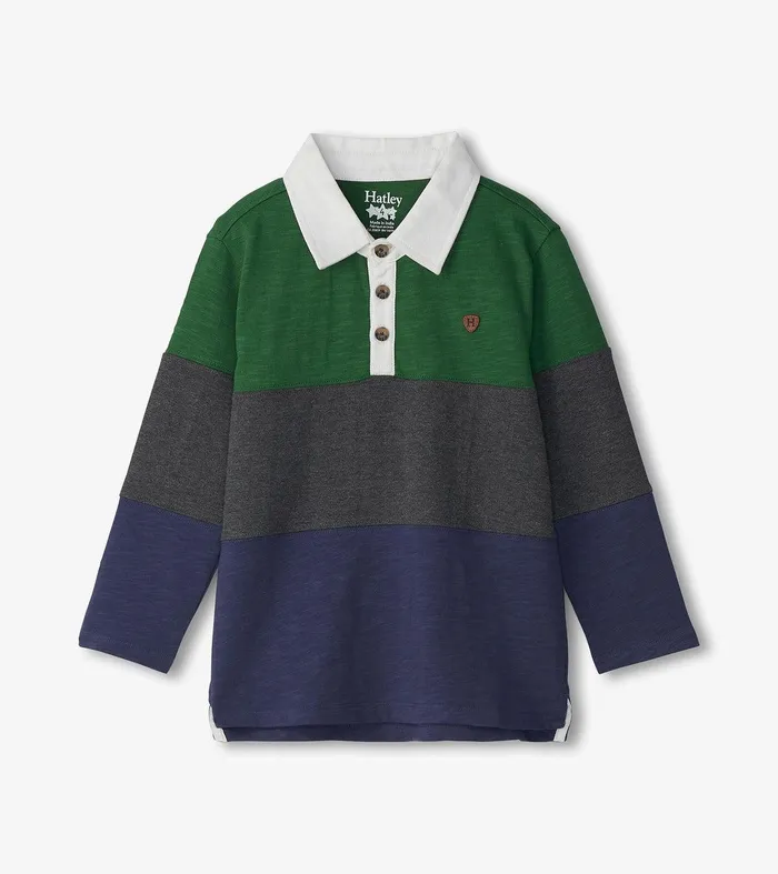 Boys Preppy Panelled Long Sleeve Polo Shirt Hatley