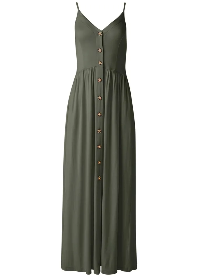 ButtonFront Maxi Dress Olive Women VENUS Sundresses