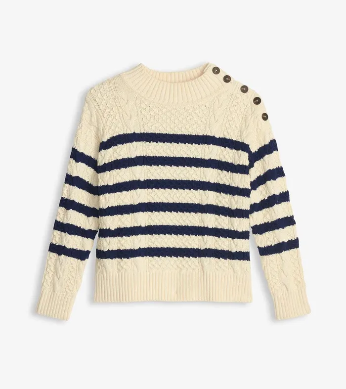 Button Neck Sweater 8211 French Stripe Hatley