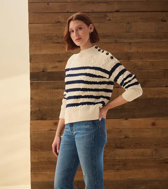 Button Neck Sweater 8211 French Stripe Hatley