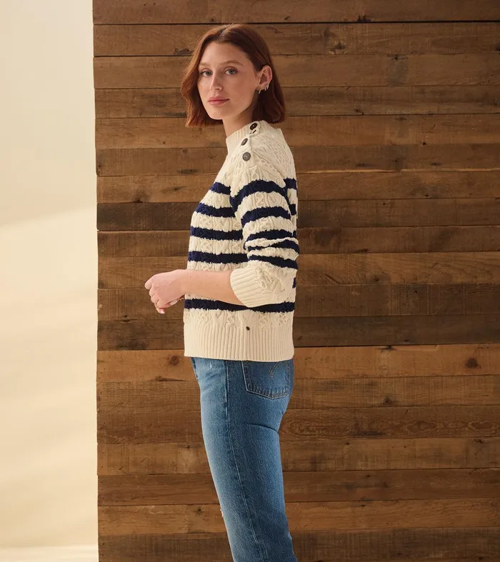 Button Neck Sweater 8211 French Stripe Hatley