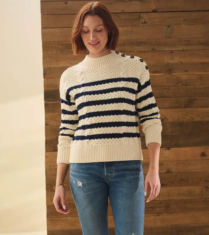 Button Neck Sweater 8211 French Stripe Hatley
