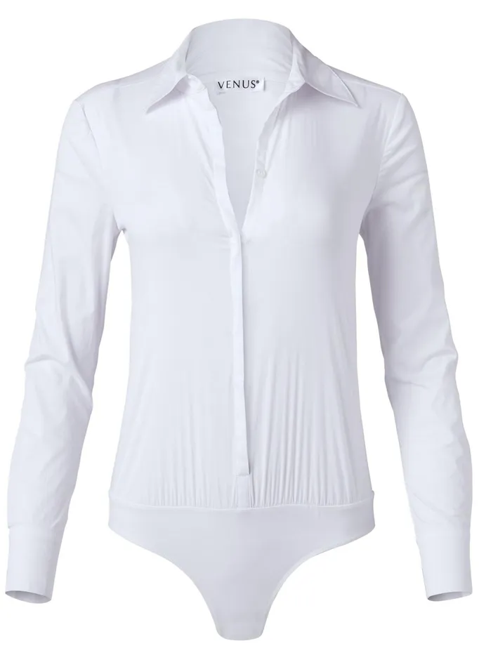 ButtonUp Bodysuit White Women VENUS Night Out Tops