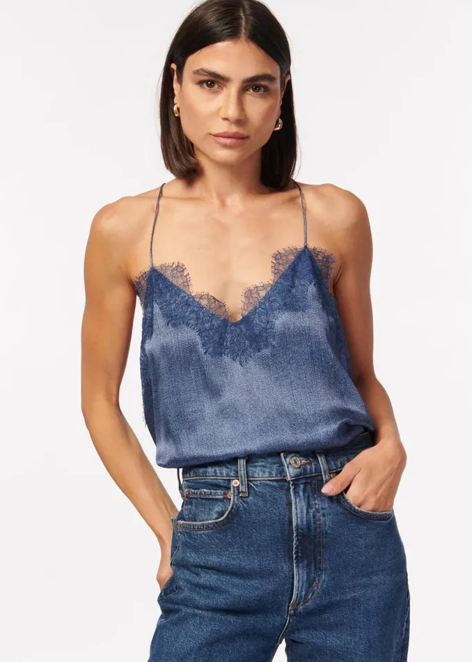 CAMI NYC Camisoles Women Racer Charmeuse Camisole Raw Denim