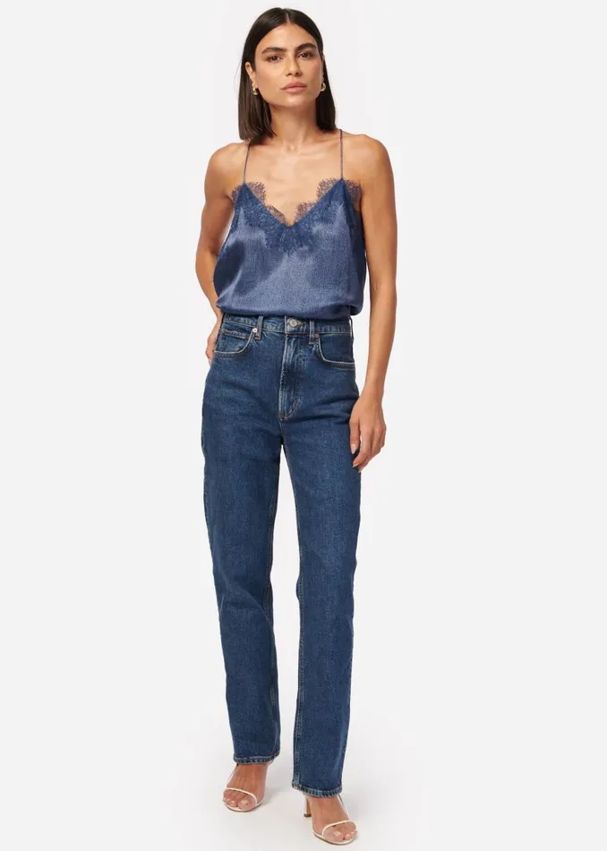 CAMI NYC Camisoles Women Racer Charmeuse Camisole Raw Denim