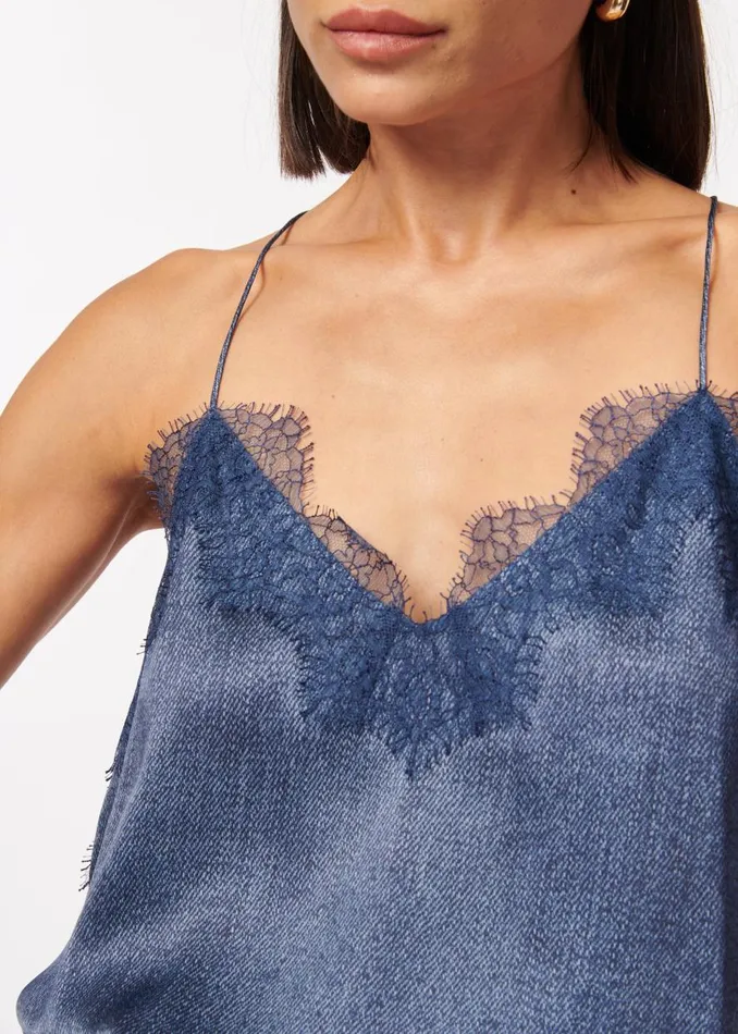 CAMI NYC Camisoles Women Racer Charmeuse Camisole Raw Denim