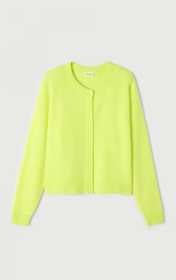 Cardigan Damsville Neon Yellow Women American Vintage Jumpers and Cardigans