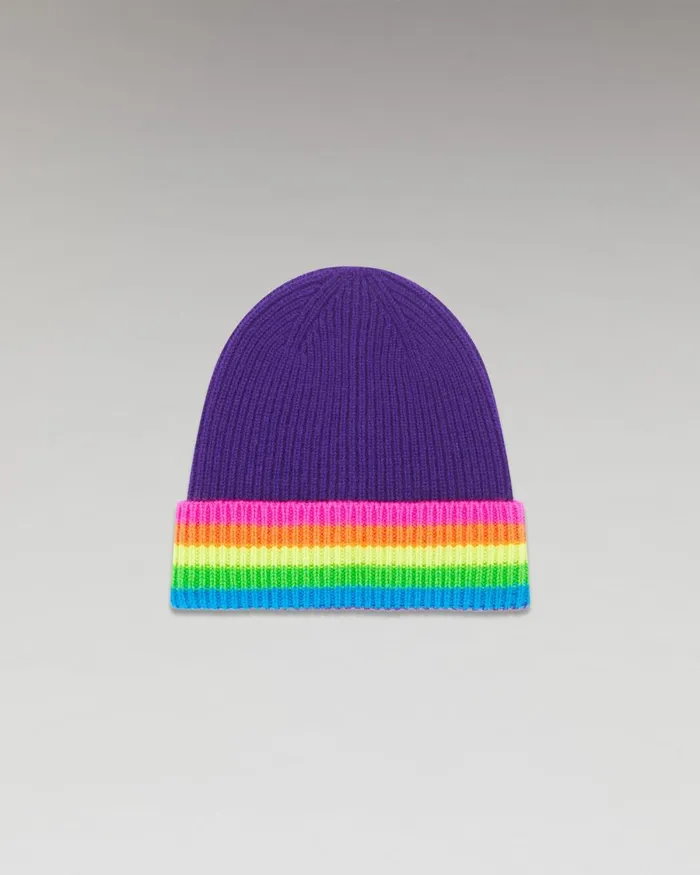 Cashmere Beanies From Future Cuffed Beanie With Multicolored Bands Winter Purple