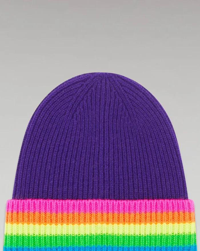 Cashmere Beanies From Future Cuffed Beanie With Multicolored Bands Winter Purple