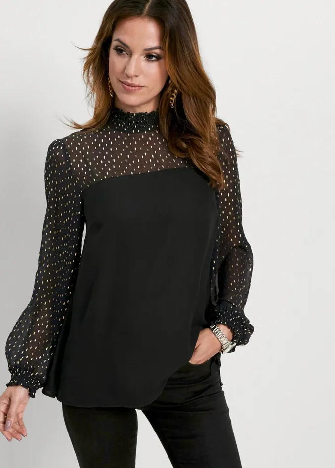 CHIFFON DETAIL TOP Black Women VENUS Night Out Tops