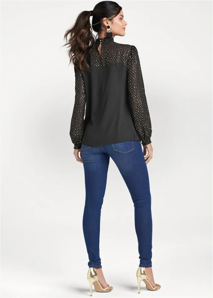 CHIFFON DETAIL TOP Black Women VENUS Night Out Tops