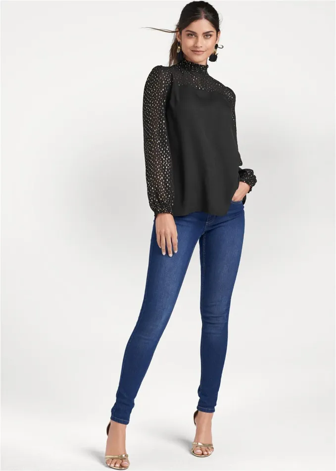 CHIFFON DETAIL TOP Black Women VENUS Night Out Tops
