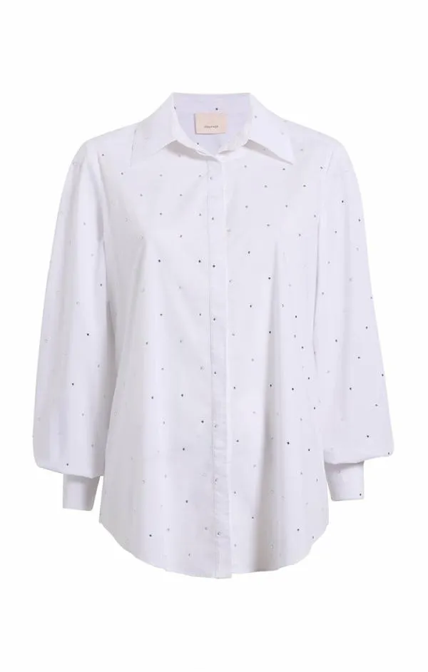 Cinq Sept Heatset Rhinestone Ditsy Kandice White Women Long Sleeve Tops