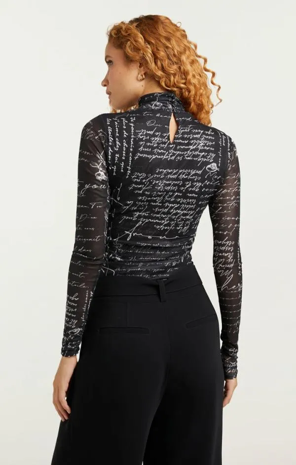 Cinq Sept Mon Amour Shirred Mesh Turtleneck Blackivory Women Long Sleeve Tops