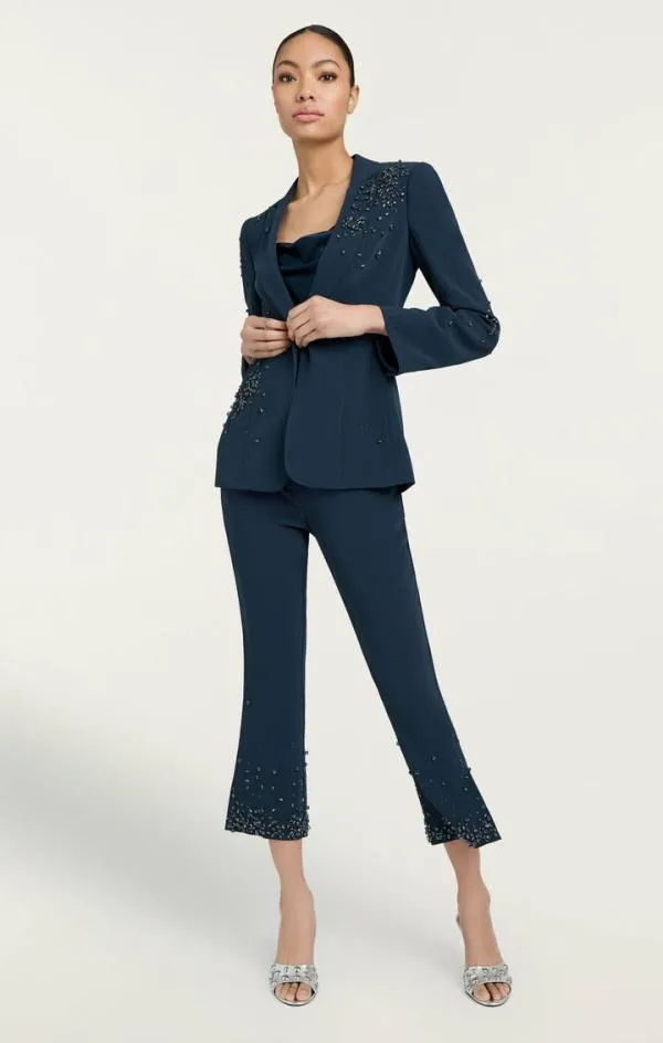 Cinq Sept Rhinestone Crackle Embellished Cheyenne Blazer Peacock Blue Women Blazers