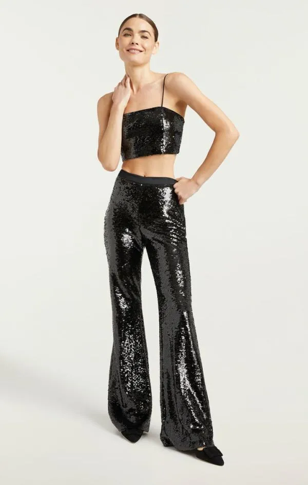 Cinq Sept Sequin Nikki Top Black Women Tank Tops and Camisoles